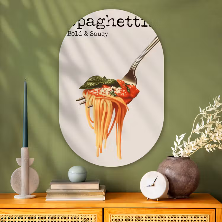 Muurovaal - Glas - Spaghetti - tomatensaus - Parmezaanse kaas — 2