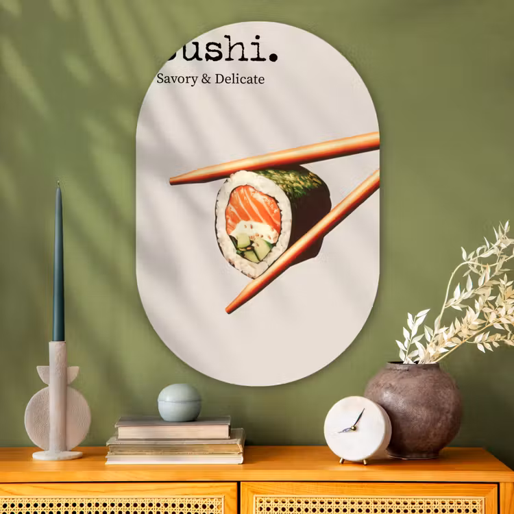 Muurovaal - Glas - Sushi - Zalm - Rijst - Japans — 2