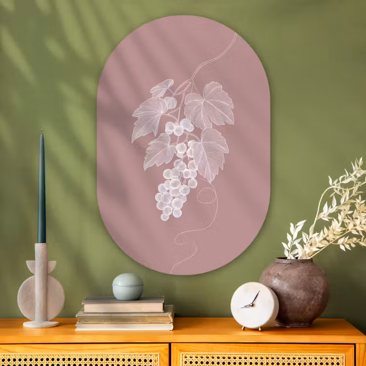 Muurovaal - Glas - Tros - Druiven - Illustratie - Bladeren — 2