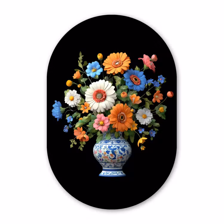 Muurovaal - Glas - Vaas - Boeket - Bloemen - Kleur — 1