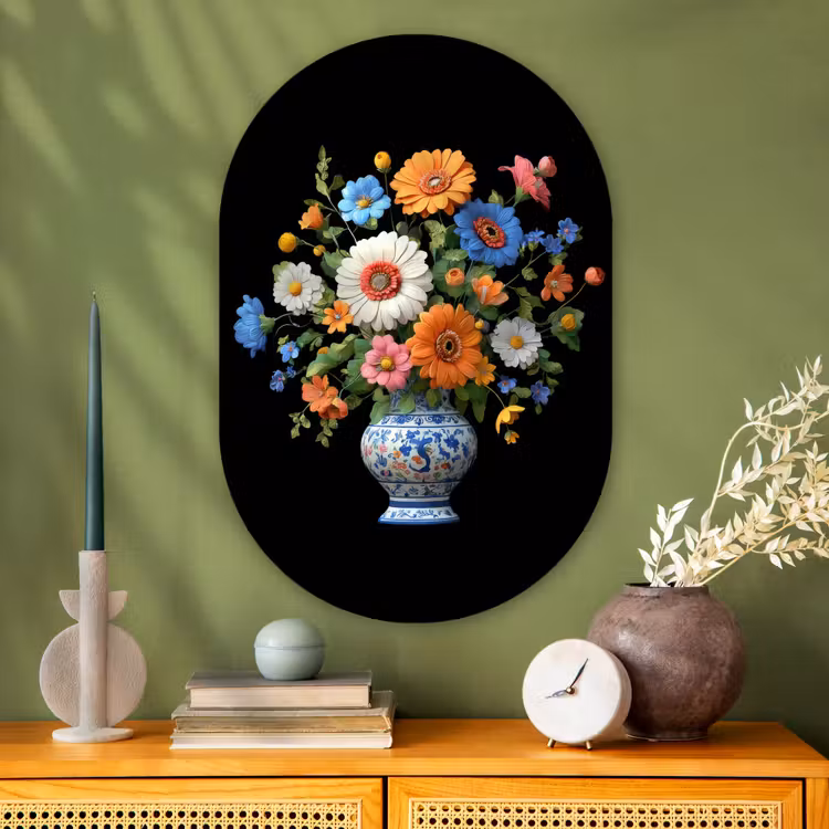 Muurovaal - Glas - Vaas - Boeket - Bloemen - Kleur — 2