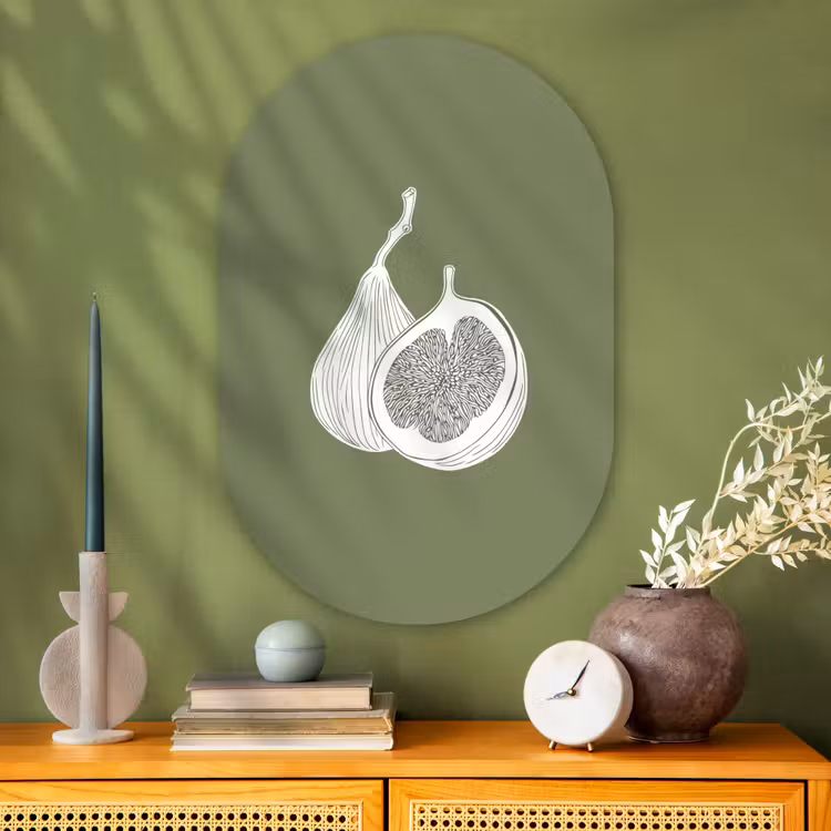 Muurovaal - Glas - Vijgen - Minimalistisch - Getekend - Mosgroen — 2
