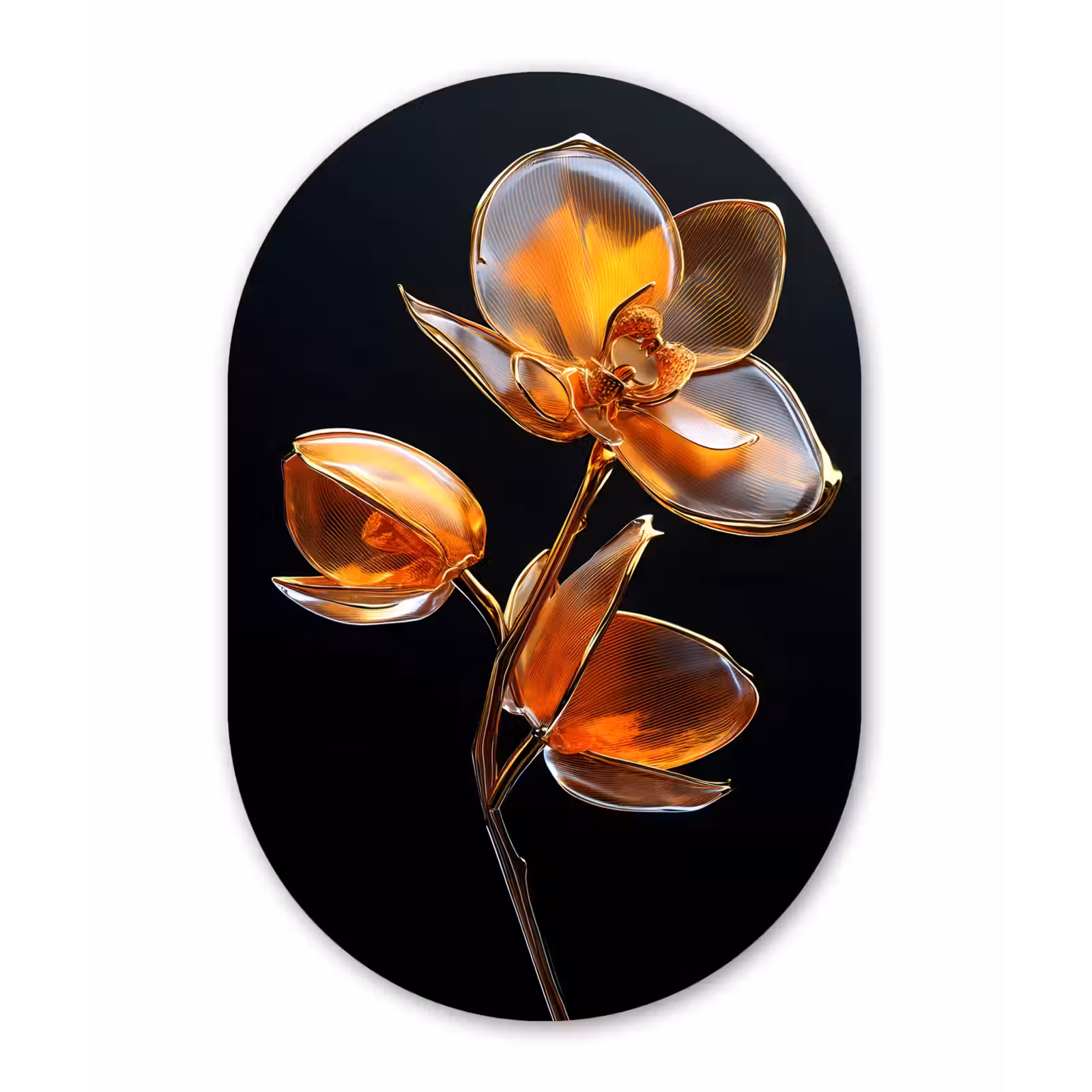 Muurovaal - Glas - Bloem - Orchidee - Oranje — 1