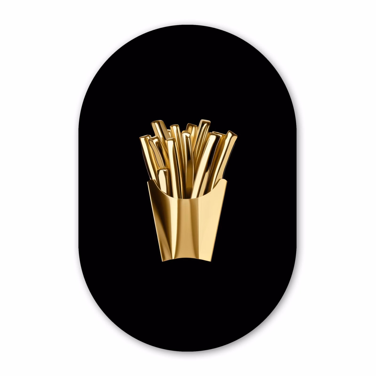 Muurovaal - Glas - Friet - Goud - Chrome - Eten — 1
