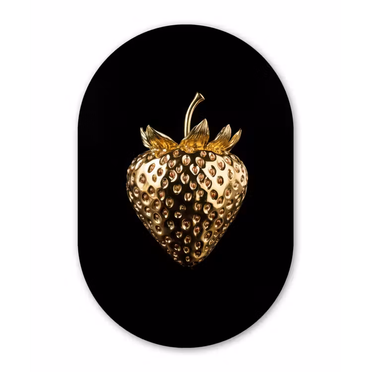 Muurovaal - Glas - Aardbei - Goud - Zwart - Chrome — 1