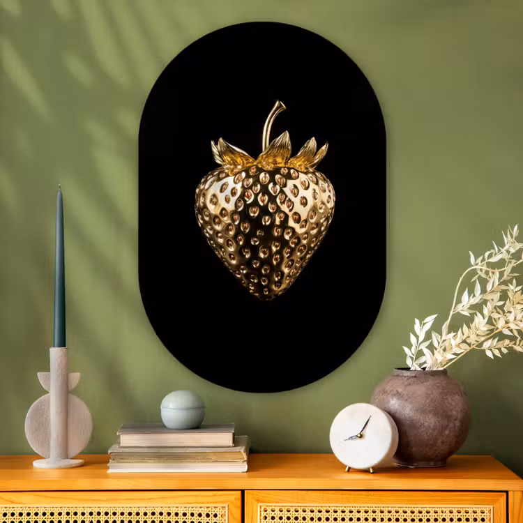 Muurovaal - Glas - Aardbei - Goud - Zwart - Chrome — 2