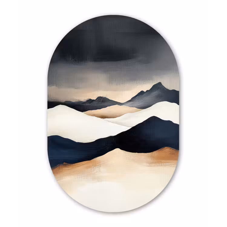 Muurovaal - Glas - Bergen - Donkerblauw - Landschap — 1