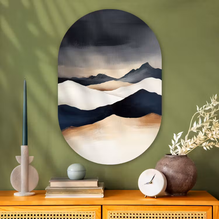 Muurovaal - Glas - Bergen - Donkerblauw - Landschap — 2