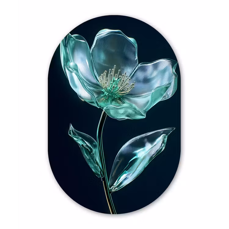 Muurovaal - Glas - Bladeren - Bloem - Glazen - Donkerblauw — 1