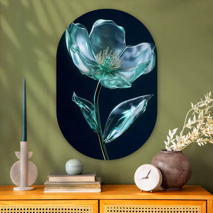 Muurovaal - Glas - Bladeren - Bloem - Glazen - Donkerblauw — 2