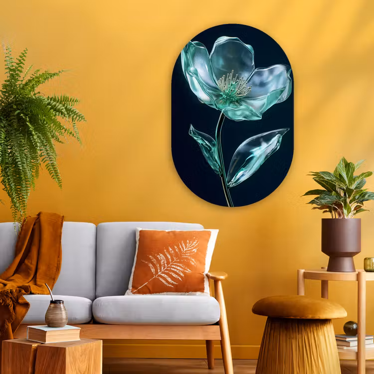 Muurovaal - Glas - Bladeren - Bloem - Glazen - Donkerblauw — 3