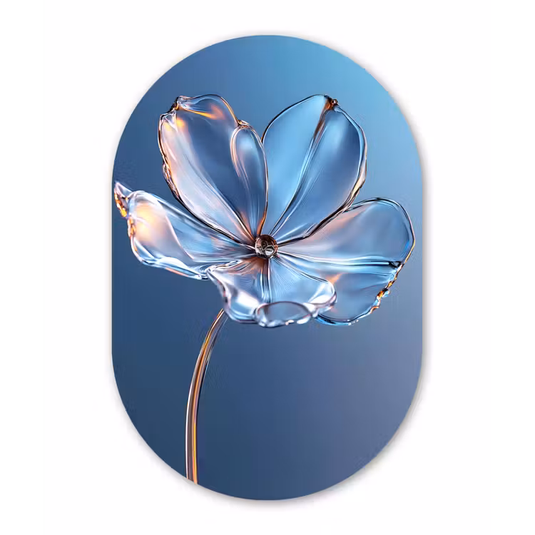 Muurovaal - Glas - Blauw - Bloem - Glazen - Sierlijk — 1