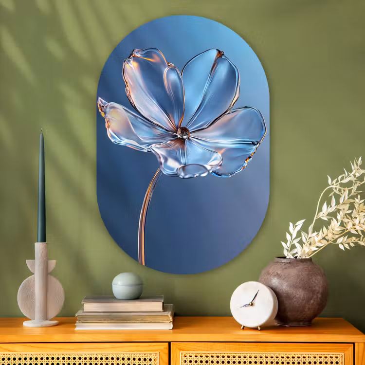 Muurovaal - Glas - Blauw - Bloem - Glazen - Sierlijk — 2