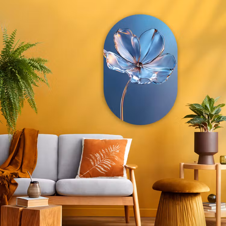 Muurovaal - Glas - Blauw - Bloem - Glazen - Sierlijk — 3