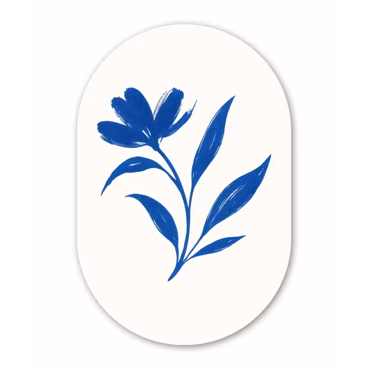 Muurovaal - Glas - Bloem - Blaadjes - Minimalistisch - Blauw — 1