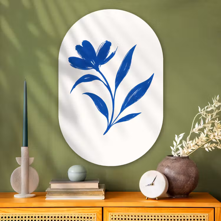 Muurovaal - Glas - Bloem - Blaadjes - Minimalistisch - Blauw — 2