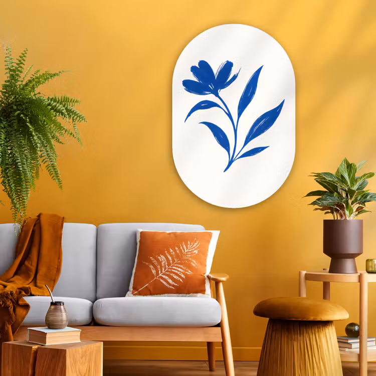 Muurovaal - Glas - Bloem - Blaadjes - Minimalistisch - Blauw — 3