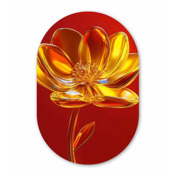 Muurovaal - Glas - Bloem - Goud - Glazen — 1