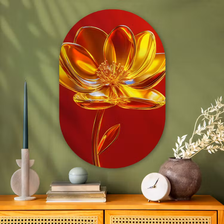 Muurovaal - Glas - Bloem - Goud - Glazen — 2