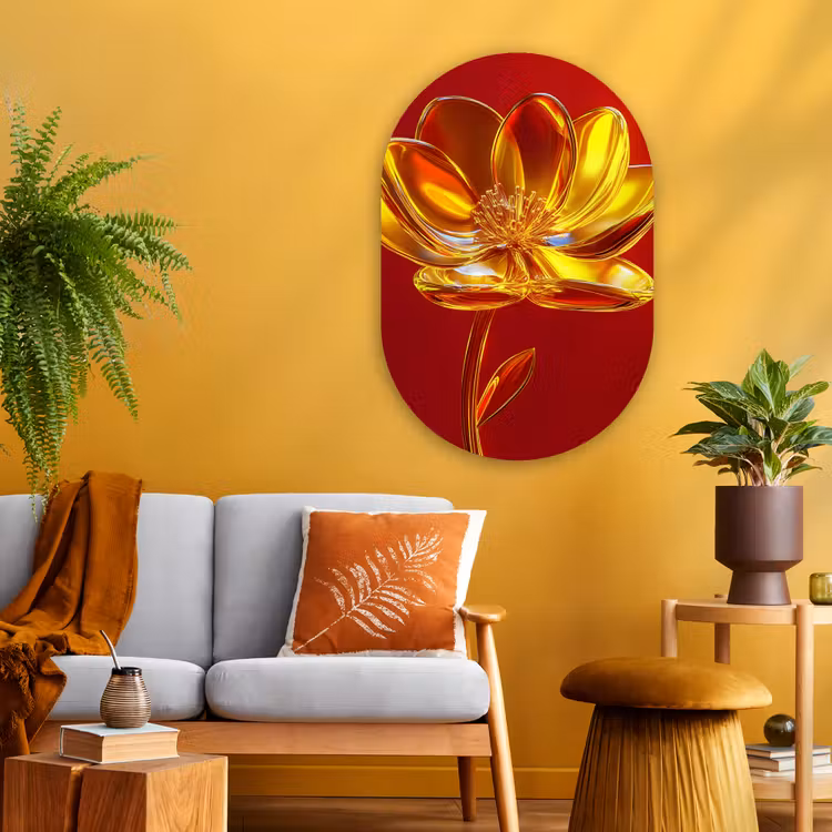 Muurovaal - Glas - Bloem - Goud - Glazen — 3