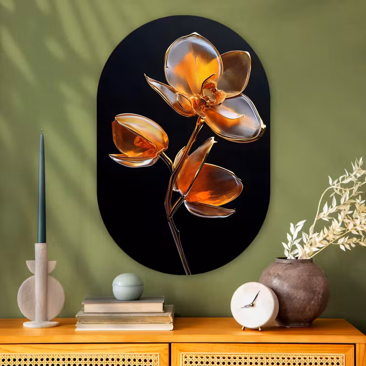 Muurovaal - Glas - Bloem - Orchidee - Oranje — 2