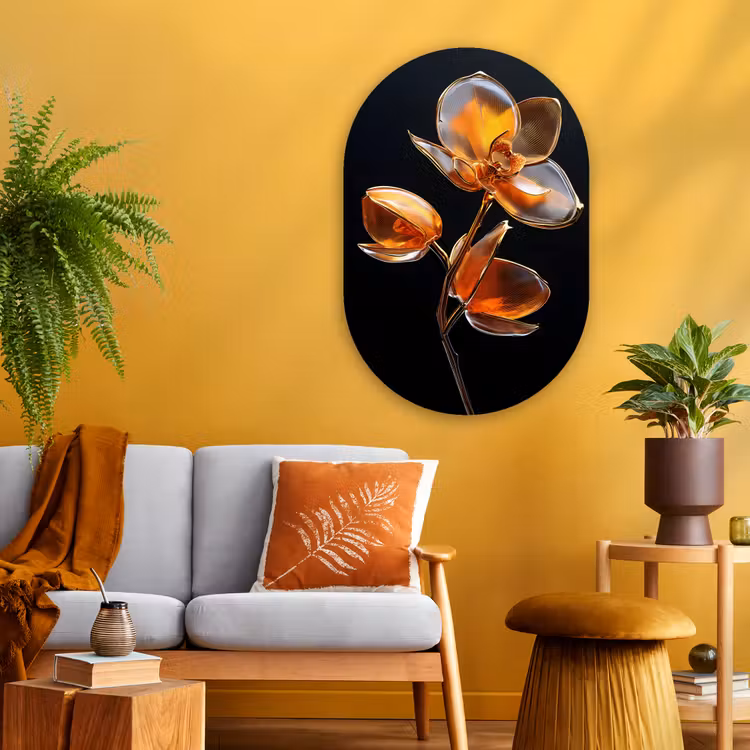 Muurovaal - Glas - Bloem - Orchidee - Oranje — 3