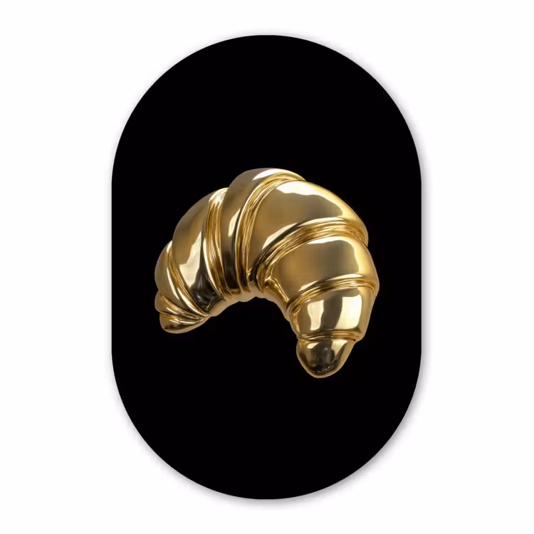 Muurovaal - Glas - Croissant - Brood - Goud - Zwart — 1