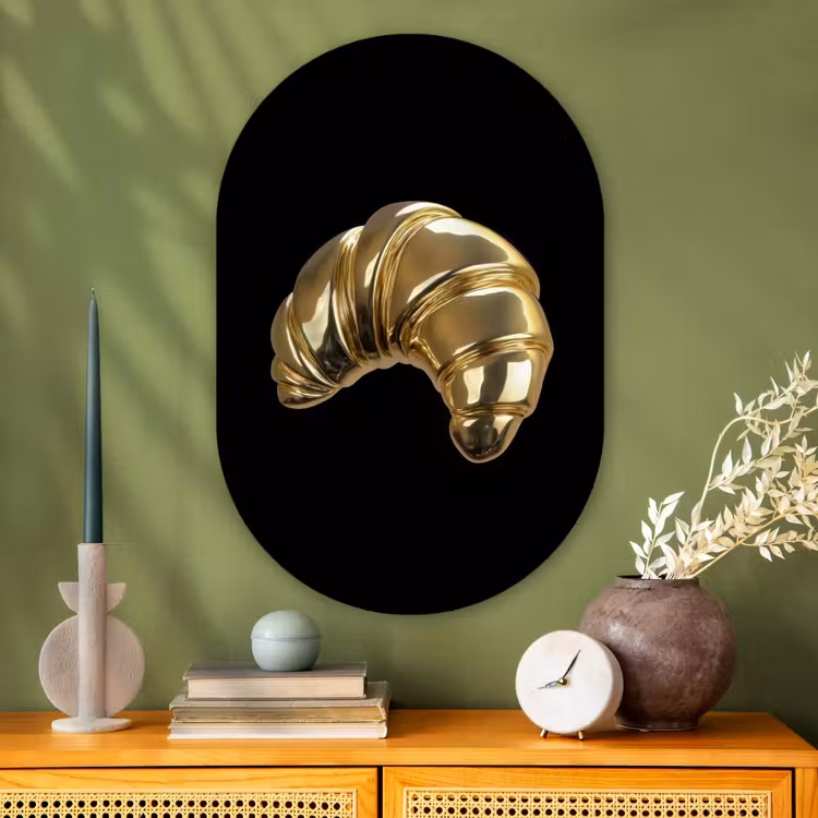 Muurovaal - Glas - Croissant - Brood - Goud - Zwart — 2