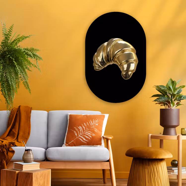 Muurovaal - Glas - Croissant - Brood - Goud - Zwart — 3