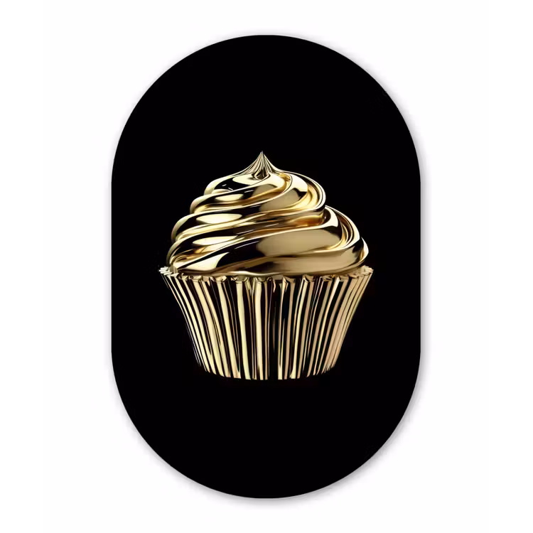 Muurovaal - Glas - Cupcake - Eten - Goud - Zwart — 1