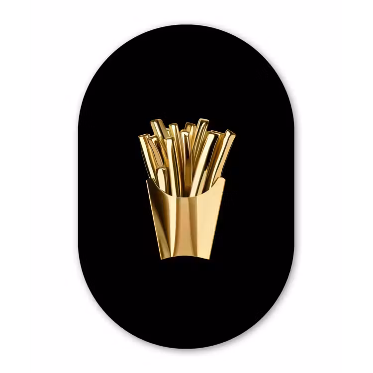 Muurovaal - Glas - Friet - Goud - Chrome - Eten — 1