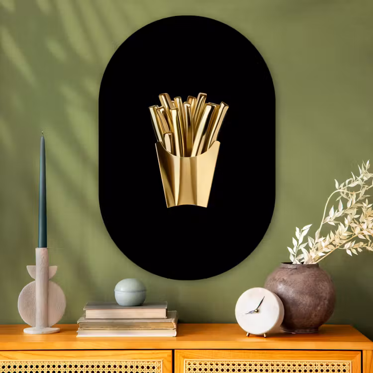 Muurovaal - Glas - Friet - Goud - Chrome - Eten — 2