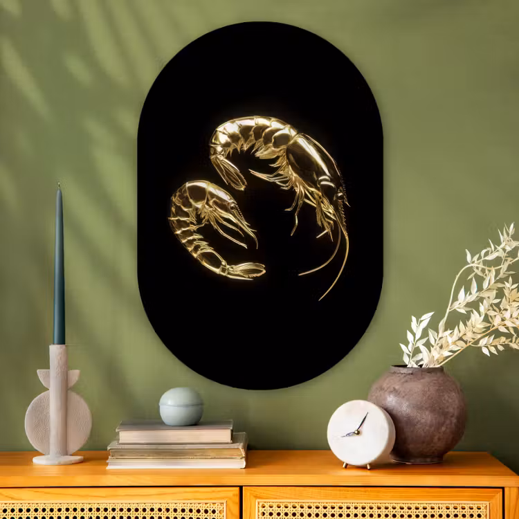 Muurovaal - Glas - Garnalen - Zwart - Goud - Dieren — 2