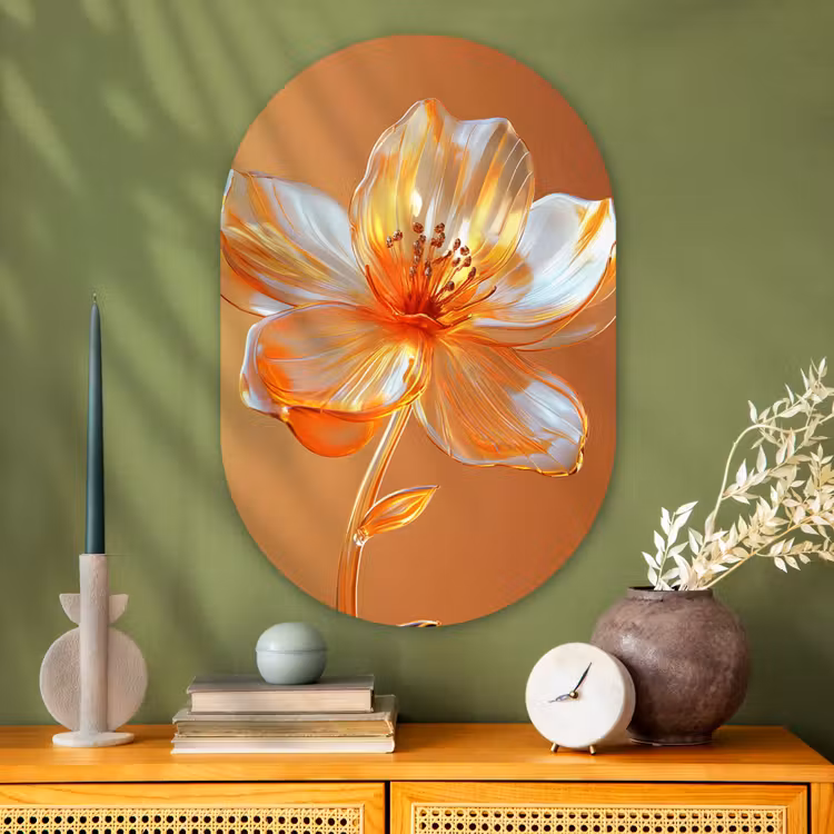 Muurovaal - Glas - Glazen - Bloem - Oranje — 2
