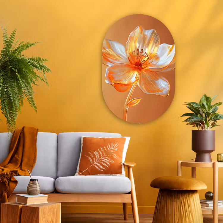 Muurovaal - Glas - Glazen - Bloem - Oranje — 3