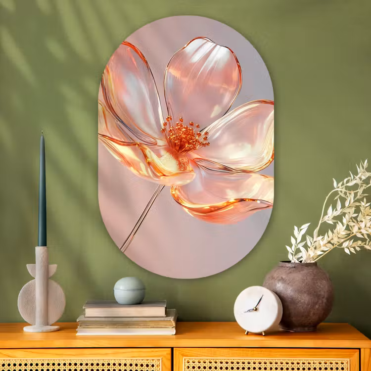 Muurovaal - Glas - Glazen - Bloem - Roze — 2