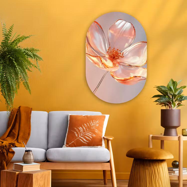 Muurovaal - Glas - Glazen - Bloem - Roze — 3
