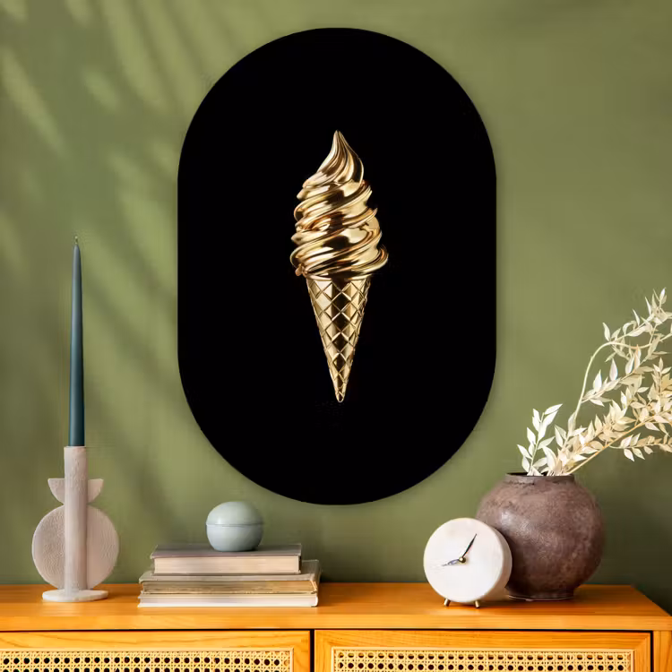 Muurovaal - Glas - Ijs - Goud - Zwart - Eten — 2