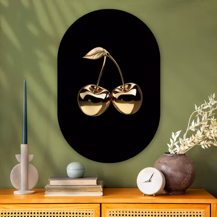 Muurovaal - Glas - Kersen - Zwart - Goud - Chrome — 2