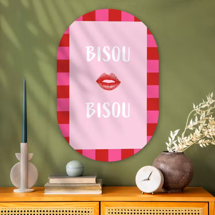 Muurovaal - Glas - Kiss - Roze - Frans - Valentijn — 2