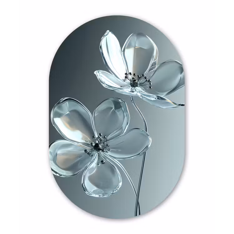 Muurovaal - Glas - Kristal - Bloemen - Grijs — 1