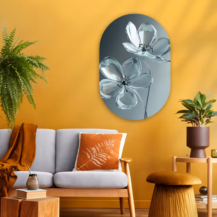 Muurovaal - Glas - Kristal - Bloemen - Grijs — 3