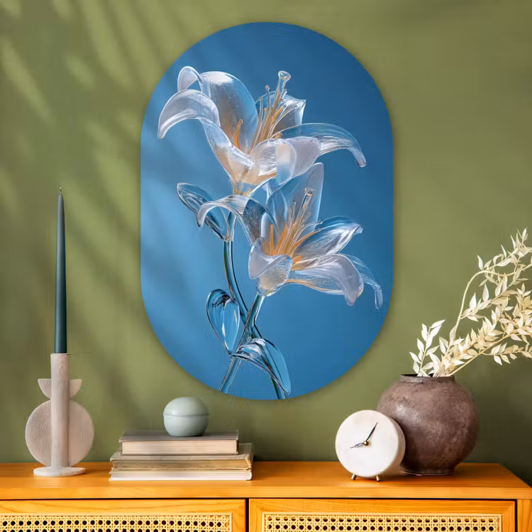Muurovaal - Glas - Lelies - Blauw - Glazen — 2