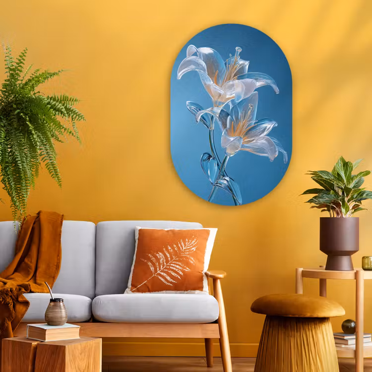 Muurovaal - Glas - Lelies - Blauw - Glazen — 3