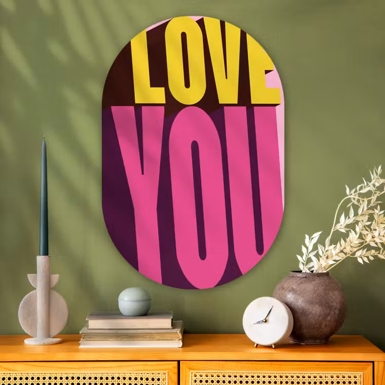 Muurovaal - Glas - Love - Tekst - Roze - Valentijn — 2