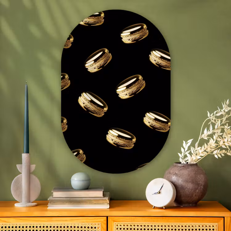 Muurovaal - Glas - Macarons - Patroon - Goud - Zwart — 2