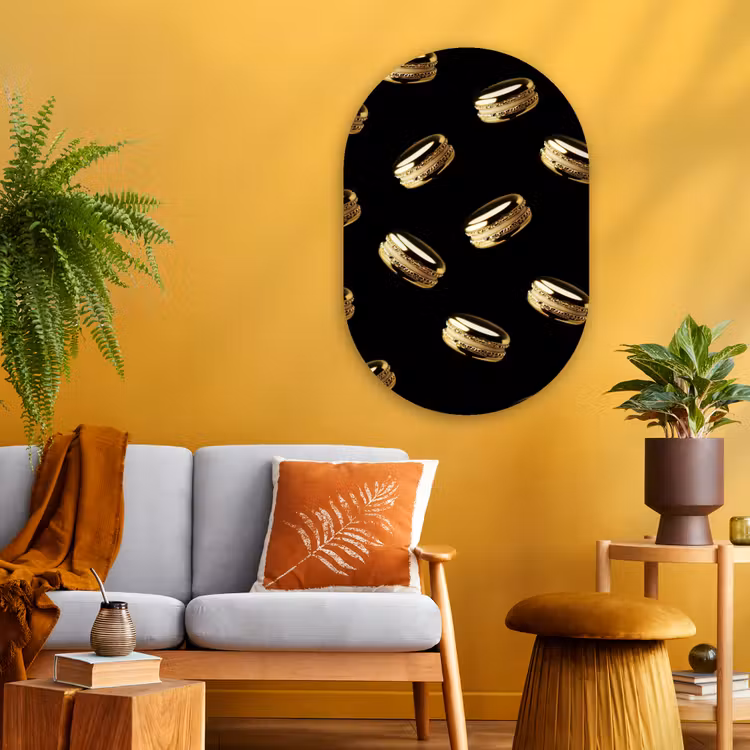 Muurovaal - Glas - Macarons - Patroon - Goud - Zwart — 3