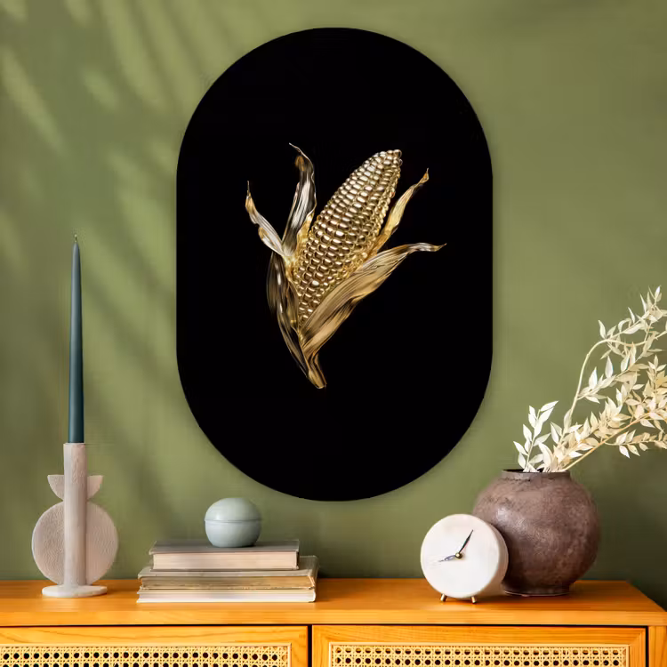 Muurovaal - Glas - Mais - Eten - Goud - Zwart — 2