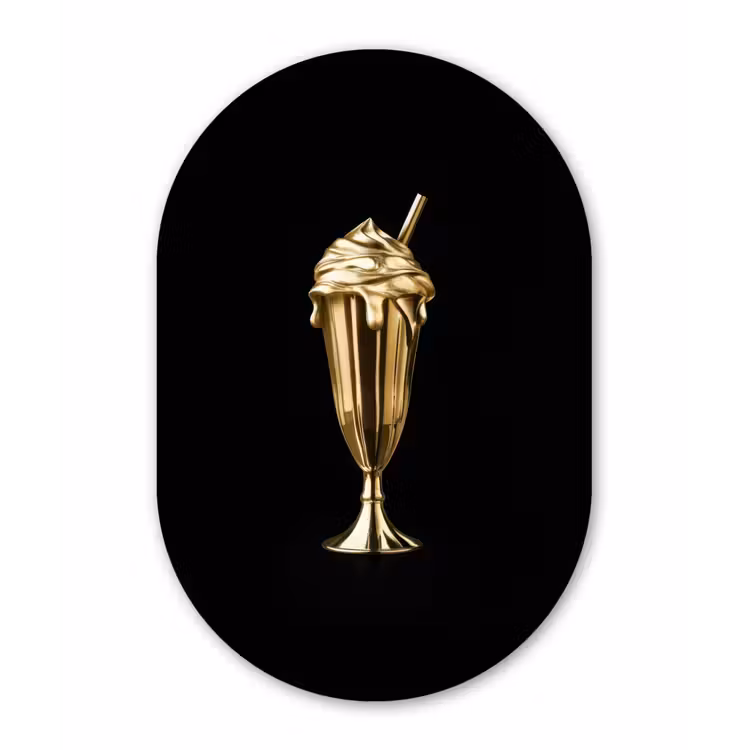 Muurovaal - Glas - Milkshake - Goud - Drinken - Zwart — 1