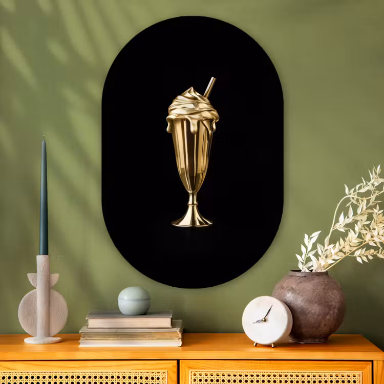 Muurovaal - Glas - Milkshake - Goud - Drinken - Zwart — 2